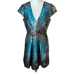 Vince Camuto Metallic V-Neck Fit & Flare Dress
